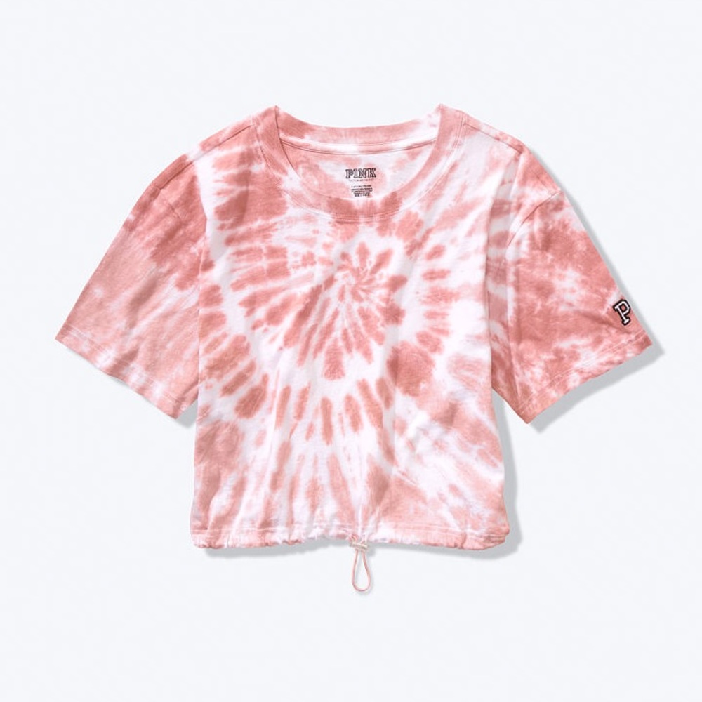 🥳SALE💕 VS PINK TIE DYE PINK DRAWSTRING CROP TEE - Picture 2 of 6